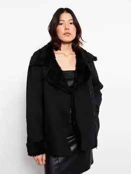 Женская джинсовая куртка с байкерским воротником и длинным рукавом LCW Jeans