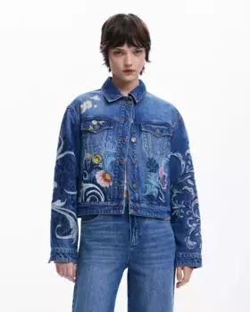 Женская джинсовая куртка с цветочной вышивкой Desigual, синий