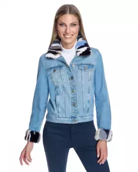 Женская джинсовая куртка с отделкой из норки на воротнике и манжетах Maximilian, синий