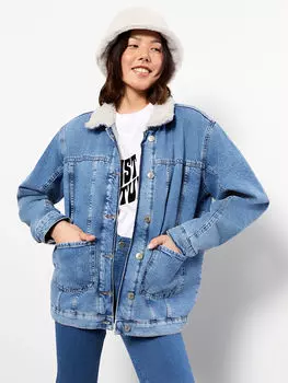 Женская джинсовая куртка с прямым воротником и длинными рукавами LCW Jeans