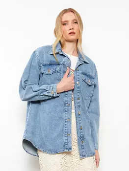 Женская джинсовая куртка с прямым воротником и длинными рукавами LCWAIKIKI Classic