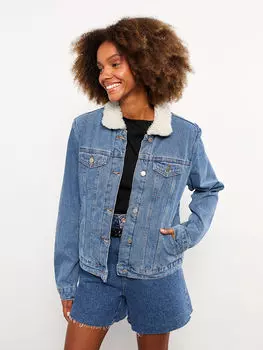 Женская джинсовая куртка с прямым воротником и длинными рукавами LCW Jeans