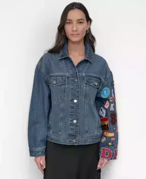 Женская джинсовая куртка в стиле пэчворк DKNY, синий
