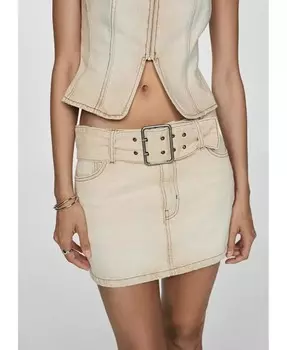 Женская джинсовая мини-юбка с поясом MANGO, бежевый