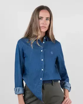 Женская джинсовая рубашка с длинным рукавом с двойным крашением El Ganso, цвет Azul ndigo