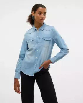 Женская джинсовая рубашка с нагрудными карманами Vero Moda, светло-голубой