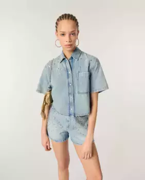 Женская джинсовая рубашка с заклепками Maje, синий