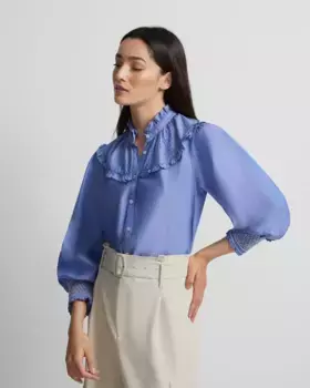 Женская джинсовая рубашка синего цвета со сборками Silbon