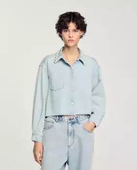 Женская джинсовая рубашка со стразами Sandro, голубой