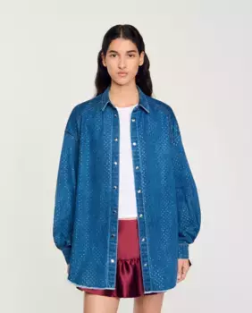 Женская джинсовая рубашка со стразами Sandro, синий