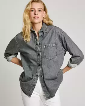 Женская джинсовая рубашка свободного кроя с эффектом потертости Pepe Jeans, темно-серый