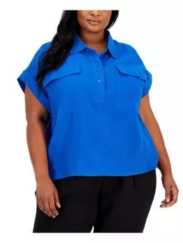 Женская фактурная блузка с воротником размера плюс Calvin Klein, цвет harbor blue