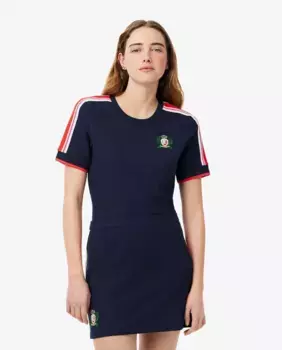 Женская фактурная футболка с короткими рукавами из пике Lacoste, тёмно-синий