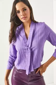 Женская фиолетовая блузка с текстурой и завязками Olalook, фиолетовый