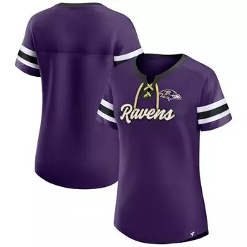 Женская фиолетовая фирменная футболка Fanatics Baltimore Ravens размера плюс Original State на шнуровке Fanatics