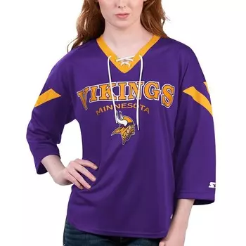 Женская фиолетовая футболка Starter Minnesota Vikings Rally со шнуровкой и рукавами 3/4, цвет Mvk Purple