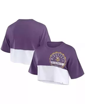 Женская фиолетово-белая укороченная футболка свободного кроя Minnesota Vikings с разрезом Fanatics, фиолетовый
