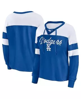 Женская фирменная белая футболка Los Angeles Dodgers Even Match со шнуровкой и длинным рукавом с v-образным вырезом Fanatics