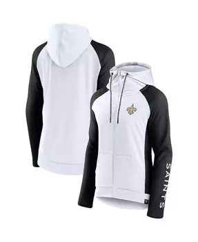 Женская фирменная бело-черная худи с молнией во всю длину New Orleans Saints End Round реглан Fanatics