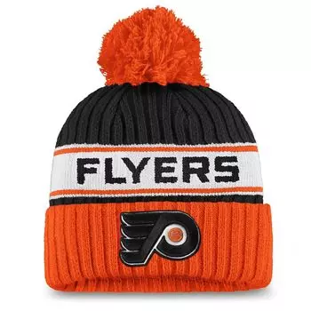 Женская фирменная черная/оранжевая шапка Philadelphia Flyers Authentic Pro для раздевалки с манжетами и помпоном Fanatics