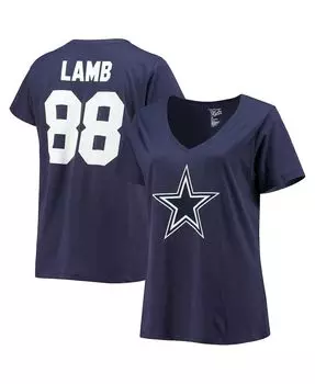 Женская фирменная футболка CeeDee Lamb темно-синего цвета Dallas Cowboys с именем и номером размера плюс с v-образным вырезом Fanatics, темно-синий