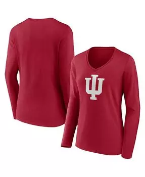 Женская фирменная футболка Crimson Indiana Hoosiers Evergreen с длинным рукавом и v-образным вырезом с логотипом Fanatics, красный