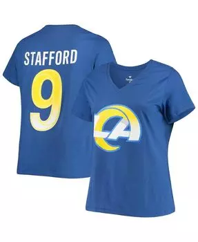 Женская фирменная футболка Matthew Stafford Royal Los Angeles Rams больших размеров с именем и номером игрока с v-образным вырезом Fanatics