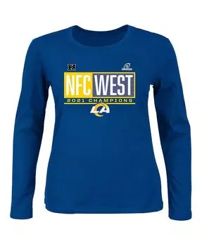 Женская фирменная футболка Royal Los Angeles Rams 2021 NFC West Division Champions, футболка больших размеров с круглым вырезом и длинными рукавами Fanatics, синий