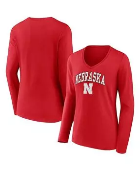 Женская фирменная футболка Scarlet Nebraska Huskers Evergreen Campus с длинными рукавами и v-образным вырезом Fanatics, красный
