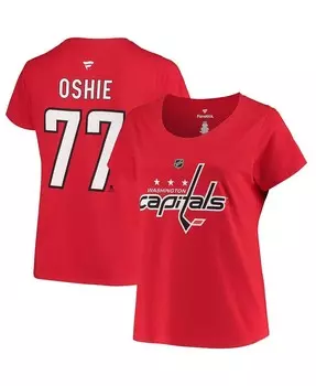 Женская фирменная футболка TJ Oshie Red Washington Capitals размера плюс с круглым вырезом с именем и номером Fanatics, красный