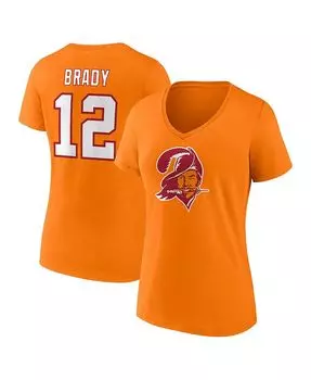 Женская фирменная футболка Tom Brady Orange Tampa Bay Buccaneers со значком игрока, именем и номером Fanatics, оранжевый