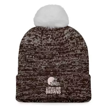 Женская фирменная коричневая вязаная шапка Cleveland Browns с манжетами и помпоном Fanatics Fanatics