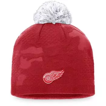 Женская фирменная красно-белая шапка Fanatics Detroit Red Wings Authentic Pro Team с помпоном для раздевалки Fanatics