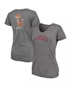 Женская фирменная серая футболка с треугольным вырезом Minnesota Golden Gophers с засечками и v-образным вырезом с логотипом Fanatics