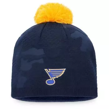 Женская фирменная шапка Fanatics темно-синего/золотого цвета St. Louis Blues Authentic Pro Team с помпоном для раздевалки Fanatics