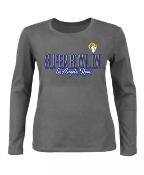 Женская фирменная темно-серая футболка Los Angeles Rams Super Bowl LVI Bound размера плюс, цветная футболка с круглым вырезом и длинными рукавами Fanatics, серый