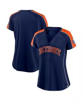 Женская фирменная темно-сине-оранжевая футболка Detroit Tigers True Classic League Diva в тонкую полоску реглан с v-образным вырезом Fanatics, синий