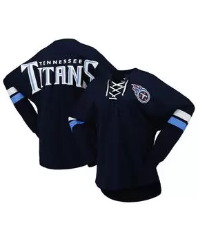 Женская фирменная темно-синяя футболка из джерси Tennessee Titans Spirit на шнуровке с v-образным вырезом и длинными рукавами Fanatics, темно-синий