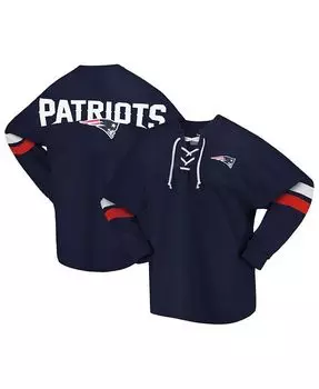 Женская фирменная темно-синяя футболка New England Patriots Spirit из джерси на шнуровке с v-образным вырезом и длинными рукавами Fanatics, синий