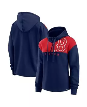 Женская фирменная темно-синяя худи Boston Red Sox Iconic Overslide Color Block с молнией четверть четверти Fanatics, темно-синий