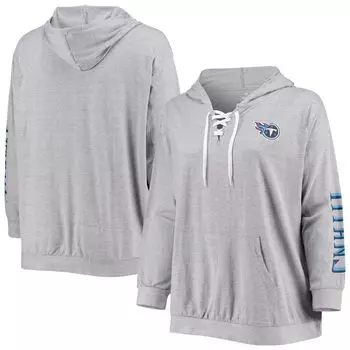 Женская фирменная толстовка с капюшоном Fanatics серого цвета Tennessee Titans на шнуровке больших размеров Fanatics