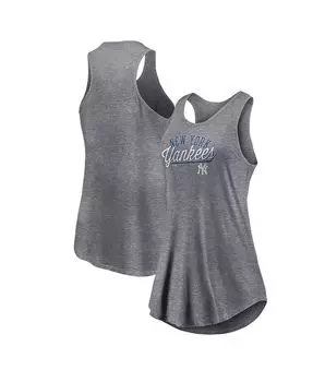 Женская фирменная топ на бретельках цвета серого вереска New York Yankees Simplicity Swing Racerback с овальным вырезом Fanatics, серый