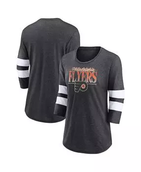 Женская фирменная угольно-белая футболка Philadelphia Flyers Full Shield с рукавами 3/4, трехслойная футболка реглан с овальным вырезом Fanatics