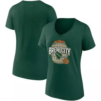 Женская фирменная зеленая футболка с v-образным вырезом Hunter Milwaukee Bucks Hometown Collection Brew City Fanatics