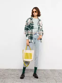 Женская фланелевая куртка-рубашка большого размера в клетку с длинным рукавом LCW Casual
