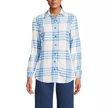 Женская фланелевая рубашка-бойфренд Lands End Lands' End, цвет Ivory Blue Plaid