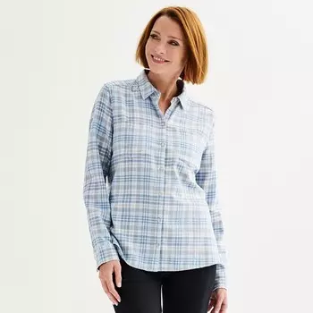 Женская фланелевая рубашка в клетку Croft & Barrow Extra Soft, цвет Light Blue Plaid