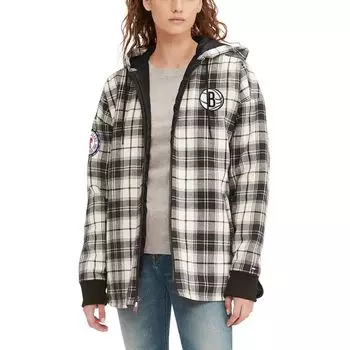 Женская фланелевая толстовка с молнией во всю длину Tommy Jeans черного/кремового цвета Brooklyn Nets Molly