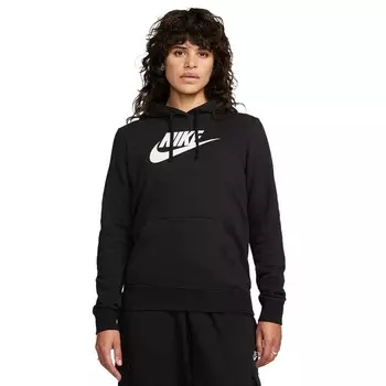 Женская флисовая худи с большим логотипом Nike Sportswear Club, черный