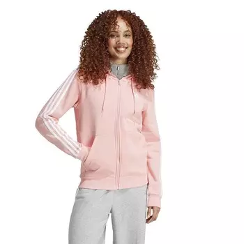 Женская флисовая худи с тремя полосками и молнией во всю длину adidas Essentials Adidas, цвет Pastel Pink